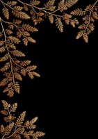 Golden autumn fern leaves frame border on black background for elegant seasonal design projects and botanical decorative elements.