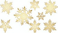 Golden snowflakes isolated on transparent background for winter holiday designs, Christmas decorations, greeting cards, and festive seasonal projects.