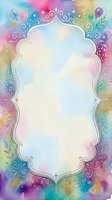Watercolor rainbow frame with ornate swirls and decorative elements on white background for invitations, cards and party designs.