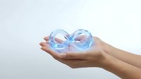 Hands holding glowing blue infinity symbol representing endless possibilities, eternity, mathematics, spiritual concepts, energy flow, and limitless potential.