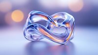 Transparent glass abstract form with flowing curves and warm light reflections on blurred background, suitable for modern design and cosmetic packaging concepts.