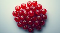 Fresh red currants arranged in circular pattern on light background, macro shot showing glossy berries with natural texture and vibrant color.