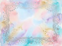 Soft pastel watercolor background with elegant floral ornamental frame, featuring pink, blue, and yellow blended hues for cards and invitations.