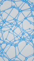 Blue network structure with connected nodes and lines forming complex web pattern for technology and communication designs.