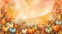 Autumn harvest frame with pumpkins, gourds and fall leaves on warm watercolor background for seasonal greeting cards and thanksgiving decorations.