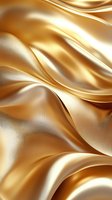 Luxurious golden silk fabric with smooth flowing waves and soft folds creates elegant abstract background pattern for luxury design and packaging.