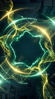 Futuristic data analytics visualization with glowing particle streams and digital interface elements for technology and business intelligence presentations.