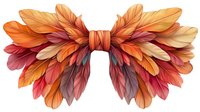 Vibrant autumn-colored feather bow with layered wings in orange, red, and cream tones on white background, isolated design element for creative projects.