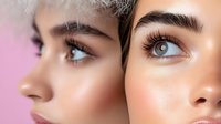 Close up portrait of two young women with natural makeup, flawless skin, and expressive eyes against pink background. Professional beauty and cosmetics concept.