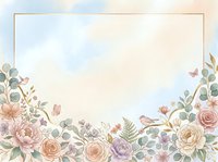 Watercolor floral border frame with roses, peonies, and eucalyptus leaves on cream background. Isolated design element for invitations, cards, and stationery projects.