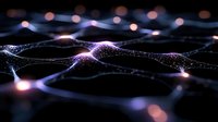 Abstract network visualization with glowing purple and blue light connections on dark background, representing artificial intelligence and neural networks.