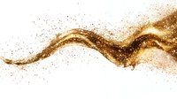 Golden particle wave flowing across white background with sparkling dust effect for luxury design projects and elegant presentations.