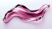 Pink translucent wave-shaped glass or crystal element with smooth flowing curves and glossy surface creates elegant abstract design on light background.