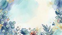 Soft watercolor floral frame with teal leaves, pastel blooms, and gold splatter accents on a light background, perfect for cards and invitations.