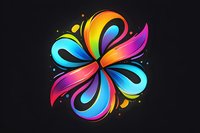 Vibrant abstract flower shape with swirling rainbow colored petals on black background, featuring smooth gradients and dynamic curves. Isolated design element for creative projects.