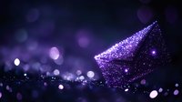 Glowing purple envelope with magical sparkles and bokeh lights on dark background creates mystical atmosphere for communication and messaging concepts.