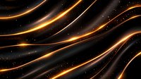 Glowing golden light waves flow across dark background with sparkles and luminous curved lines creating dynamic abstract cosmic pattern.