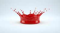 Red liquid splash forming crown shape with droplets on white background, isolated and ready for design use on merchandise, packaging, and promotional materials.