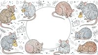 Cute cartoon mice and rats frame with cheese pieces on white background. Rodent border design for children books, greeting cards and educational materials.