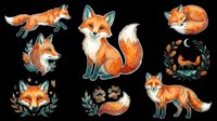 Cute orange fox character collection isolated on transparent background, ready for t-shirt design, clipart, stickers, sublimation and print-on-demand products.
