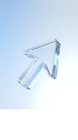 Transparent glass arrow pointing upward on gradient background symbolizing growth, progress, and forward direction for business presentations.