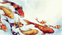 Colorful koi fish swimming in pond with orange, red, gold and black patterns creating peaceful aquatic scene for meditation and zen garden designs.