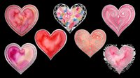 Watercolor and decorative hearts set, isolated on transparent background. Great for Valentine's Day clipart, stickers, t-shirt design, print on demand, and sublimation projects.