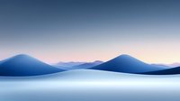 Minimalist winter mountain landscape at dawn with layered silhouettes of snow-covered peaks and valleys creating a serene atmospheric perspective in blue tones.