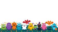 Colorful cartoon monsters and creatures lined up on white background, isolated clipart suitable for children's designs, t-shirts, and educational materials.
