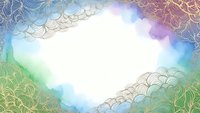 Watercolor frame with golden line art floral patterns and pastel gradient colors creating elegant border for wedding invitations and greeting cards.
