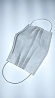 Disposable surgical face mask with elastic ear loops isolated on white background, ready for healthcare, medical, and safety design projects.