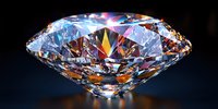 Brilliant cut diamond with orange and blue light reflections on dark background showcases exceptional clarity and fire in luxury jewelry photography.
