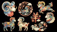 Colorful ornamental goat and ram designs with traditional Asian patterns, isolated on transparent background. Ready for t-shirt design, clipart, stickers, sublimation, and print-on-demand products.