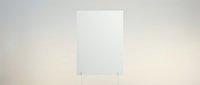 Blank white canvas or poster on easel stand against neutral beige wall background for art presentation, mockup design and creative display purposes.