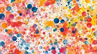 Vibrant watercolor paint splatters and dots in rainbow colors creating an abstract artistic pattern on white background for creative design projects.