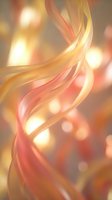 Abstract flowing ribbons in warm golden and coral tones with soft bokeh lights creating elegant motion blur effect for modern design projects.