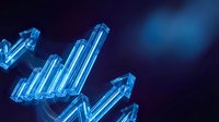 Glowing blue neon arrows pointing upward on dark background, symbolizing growth, success, and financial progress in business.