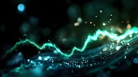 Glowing turquoise wave of energy with sparkles and bokeh effects on dark background creates magical atmospheric composition for fantasy designs.