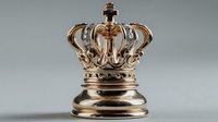 Ornate golden royal crown chess piece with intricate baroque details and metallic finish on neutral background for luxury gaming and strategy concepts.