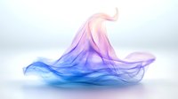 Ethereal flowing smoke in pink, purple and blue gradient colors creates abstract wave formation against white background, suitable for creative design projects.