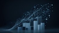 Abstract business growth chart with glowing particles and flowing lines on dark background, financial data visualization concept for presentations and reports.