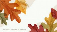 Autumn sale banner with colorful fall leaves in warm orange, red and yellow tones on light background for seasonal marketing campaigns and promotions.