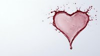 Red wine splash forming heart shape against white background, with droplets and liquid motion captured in high-speed photography. For Valentine's Day or romantic concepts.