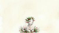 Cute baby elephant wearing floral crown with green plants and flowers, sitting on neutral beige background for nursery decor and children's illustrations.