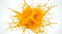 Dynamic orange juice splash with droplets and crown formation isolated on white background for beverage advertising and packaging design projects.