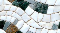 Mosaic tile pattern featuring white, green, and brown stone squares arranged in curved rows with grout lines, suitable for interior design, flooring, and architectural visualization projects.