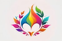 Vibrant rainbow lotus flower with gradient colored petals and decorative leaves in modern artistic style, isolated on light background for logo and brand design.