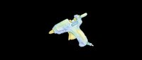 Hot glue gun with blue and yellow coloring, isolated on transparent background. Ready for clipart, t-shirt design, stickers, print-on-demand products, and sublimation projects.
