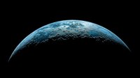 Dramatic crescent Earth view from space showing blue atmosphere glow and detailed surface features against deep black background of cosmos.