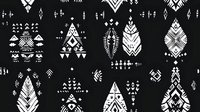 Tribal geometric shapes in white on black background. Ethnic boho pattern with abstract feathers, arrows and native American inspired ornaments. Seamless design.
